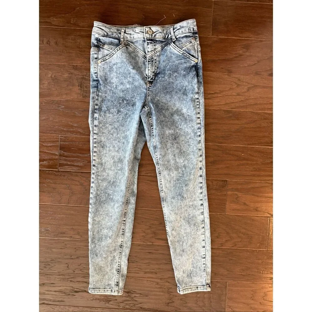 Free People Riley Seamed Skinny Jeans Acid Wash indigo size 30